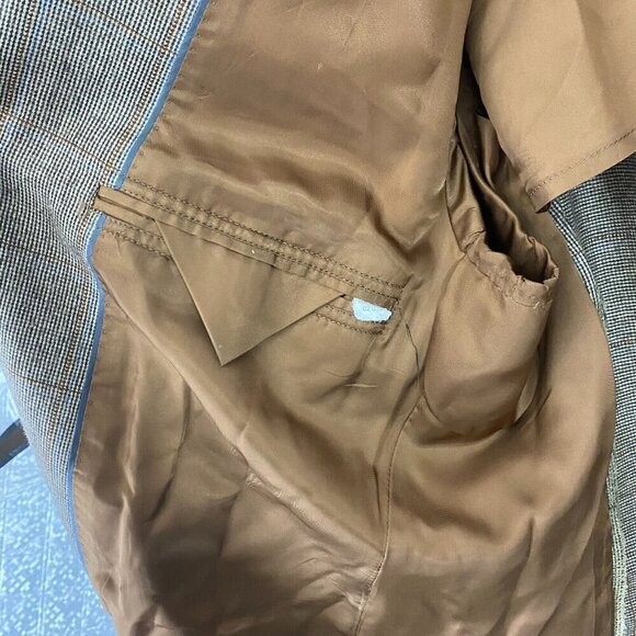 Brooks Brothers 1818 Fitzgerald 100% Wool Suit Jacket Size 44R Brown Blue Plaid - Picture 16 of 16